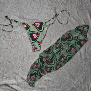 Green and Pink Heart Bikini Set